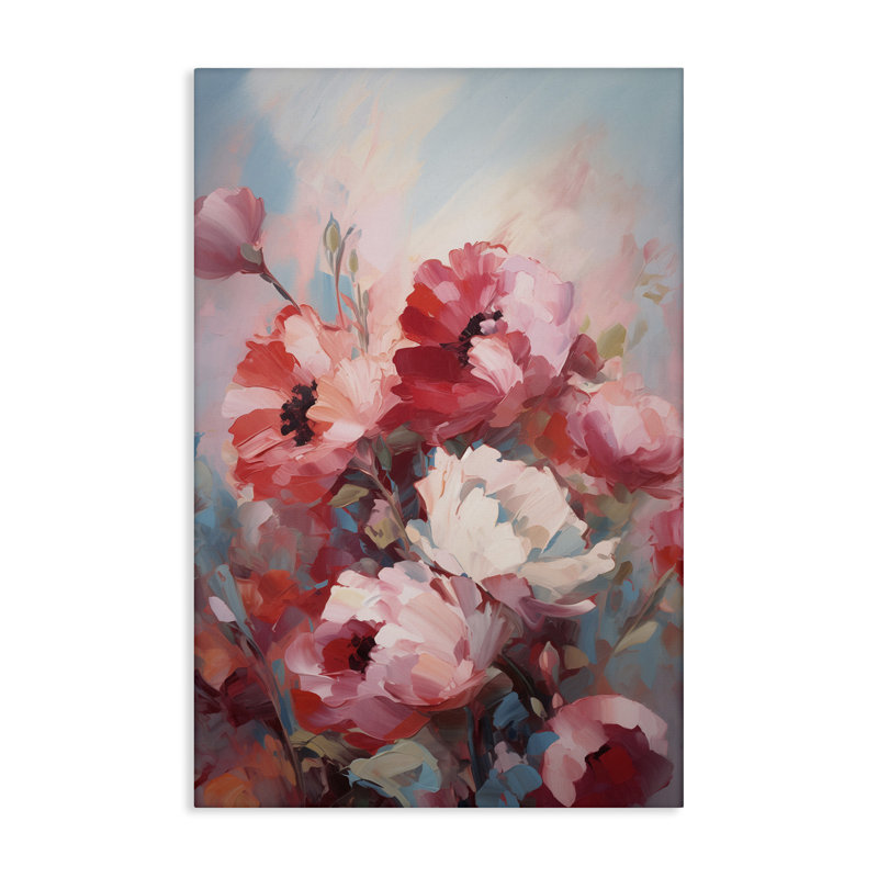 «Red & White Anemones», art mural sur toile par Gina Kelly, H 24 po x l 16 po