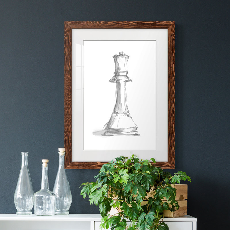 Chess Room Study III Premium encadré mat - prêt à être suspendu, Cadre en érable, H 44 po x l 31 po x P 1 po