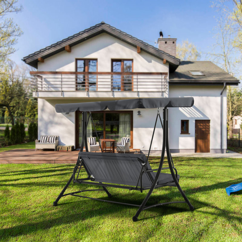 Balancelle de patio Kristinia avec auvent réglable résistant aux intempéries, Gris foncé