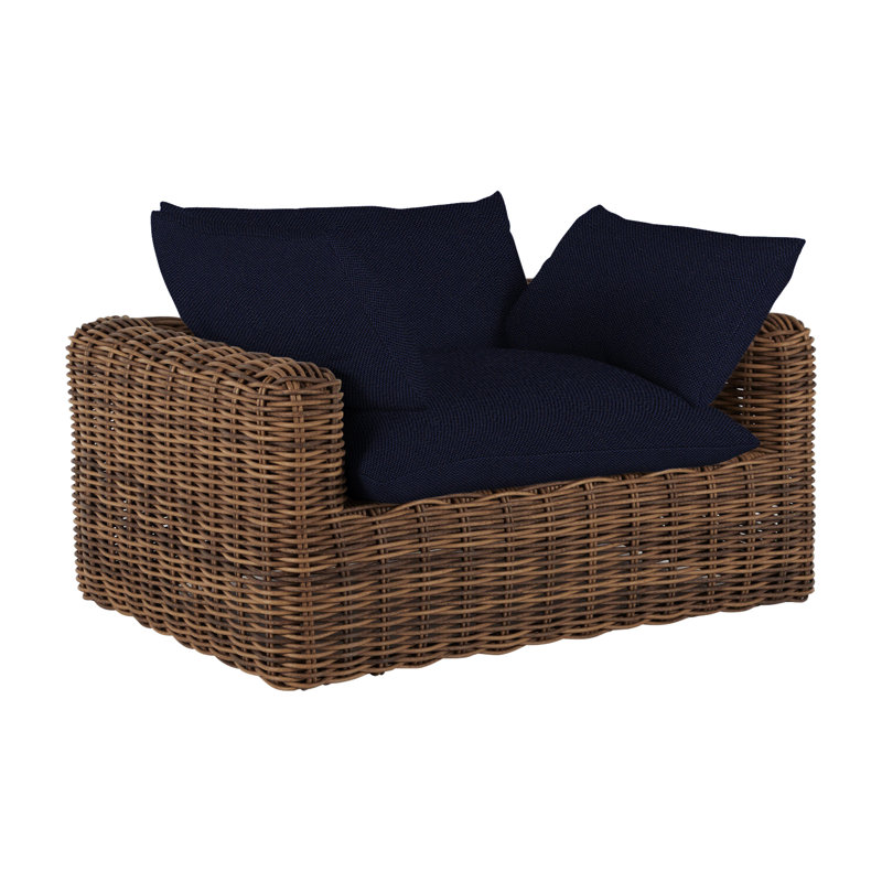 Montecito Patio Chair with Cushions, Raffia, Welt, Linen Navy