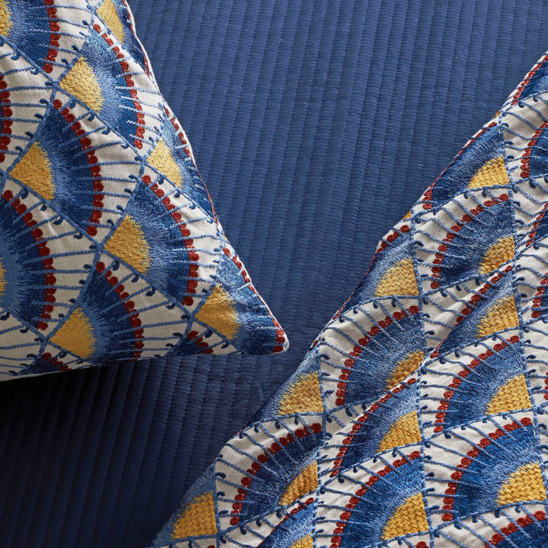 Linea Polyester Channel Stitch Abstract Coverlet, Queen Coverlet + 2 Euro Shams, Navy