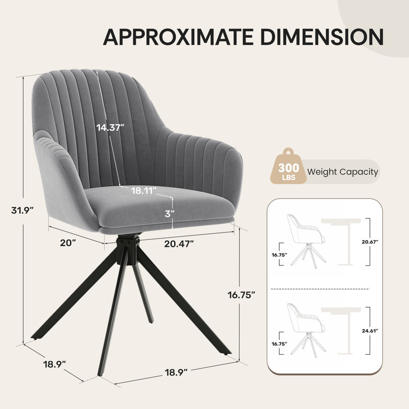 Velvet Upholstered Side Chair, Grey, 6, Grey