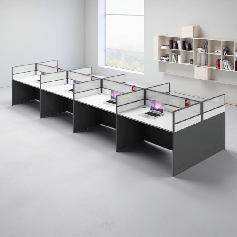 Rectangle White/Grey  8 Person Office Cubicle Desk with Cable,And Privacy Screens