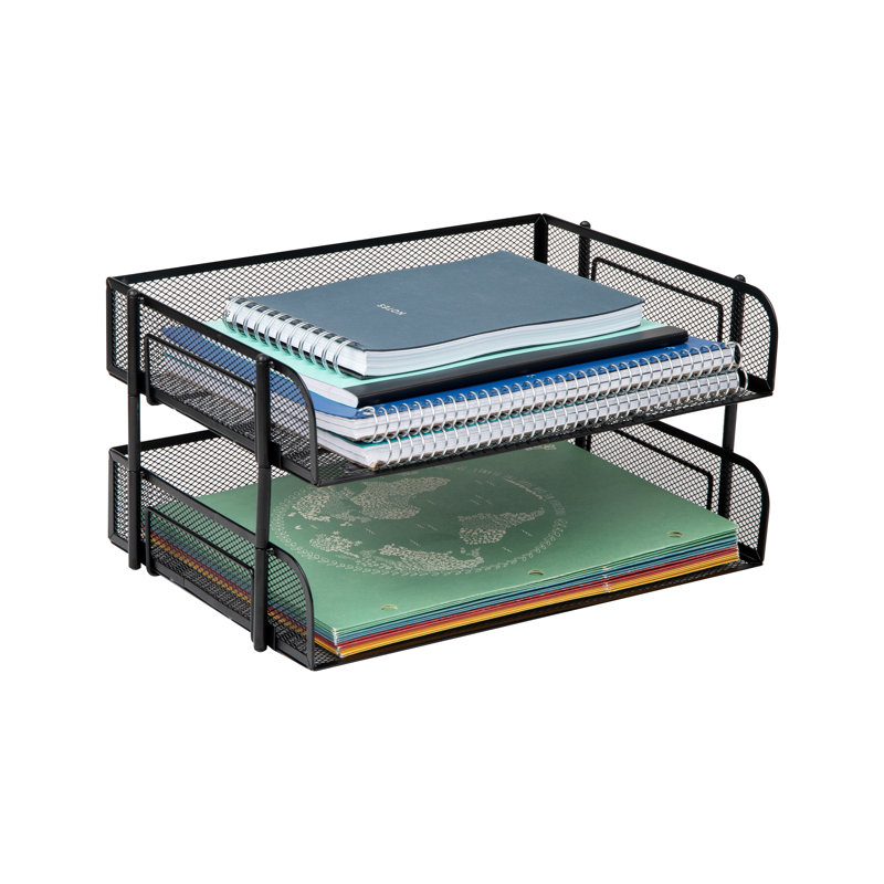 Mind Reader Stackable Paper Tray, Desktop Organizer, File Storage, Office, Metal Mesh, 13.5"L x 10"W x 7.25"H, 2 Pieces