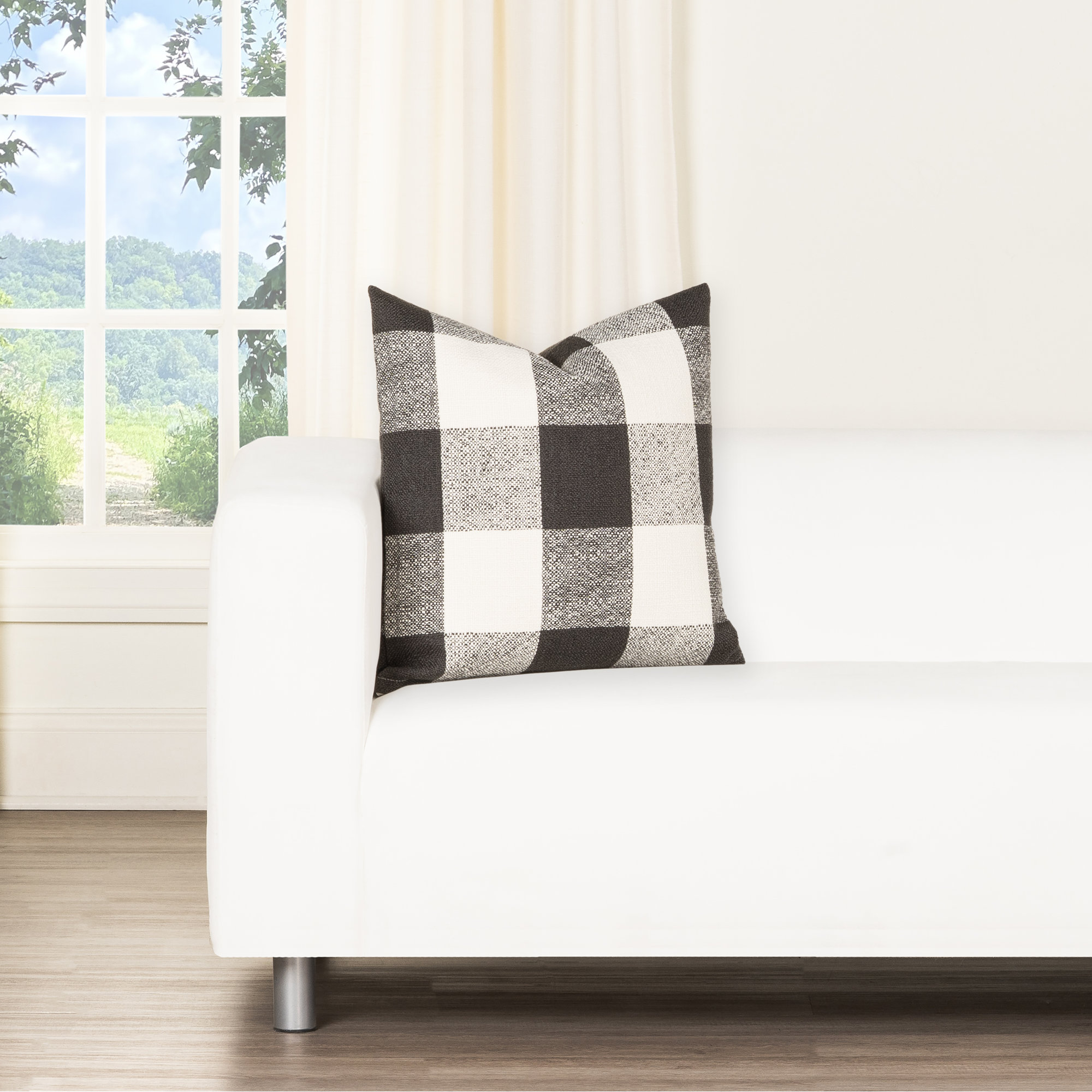 Birch Lane Cleveland Throw Pillow Throw, Black Checkered, Square 22", Feather