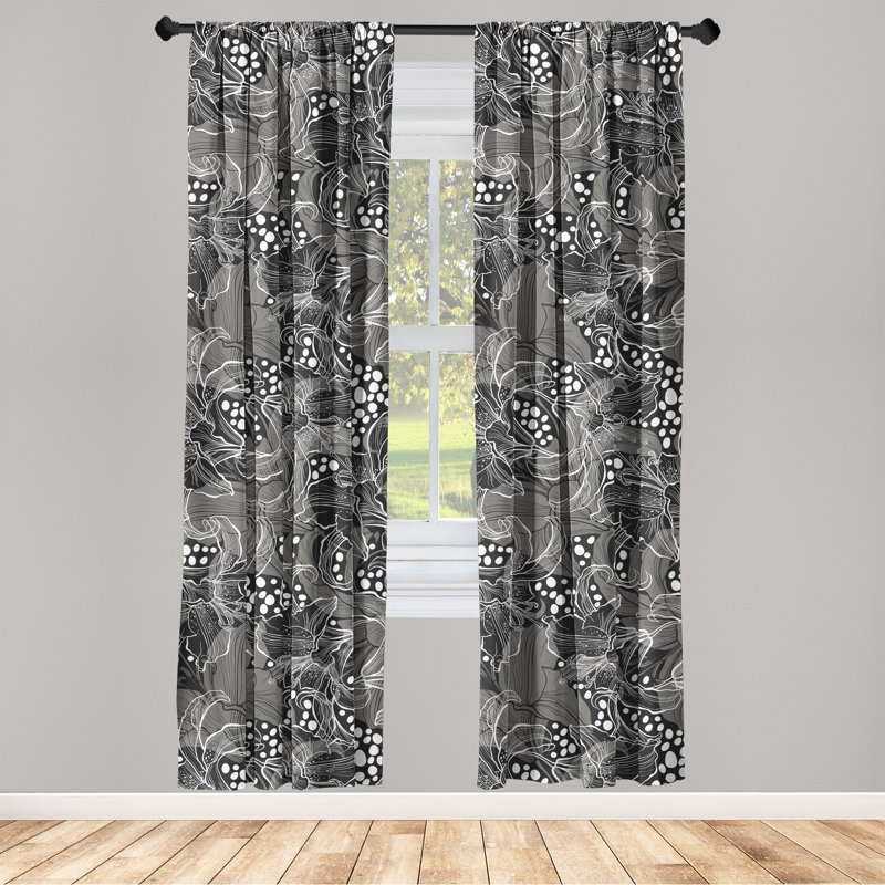 Pale Pink and White Microfiber Semi Sheer Curtain Pair
