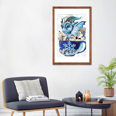 Cozy Cocoa Lil Dragon - reproduction d'art murale - papier d'art encadré