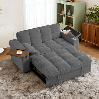 Aurora 65'' 3-in-1 Convertible Sofa Bed, Pull out Sleeper Sofa with 360° Swivel Side Table, USB, Cup Holder, Storage Armrest