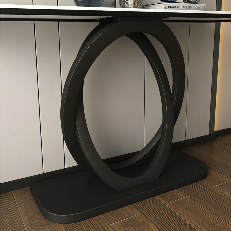 Console légère en pierre frittée de style luxueux., H 33,4 po x l 54,3 po x P 13,7 po, Noir