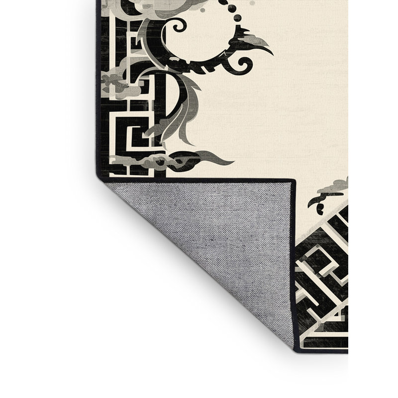 Machine Washable Patterns And Textures Classic Oriental Rug in Beige – Binding, 5' Square
