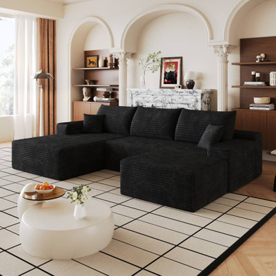Canapé modulaire Cloud avec 1 repose-pieds (noir)