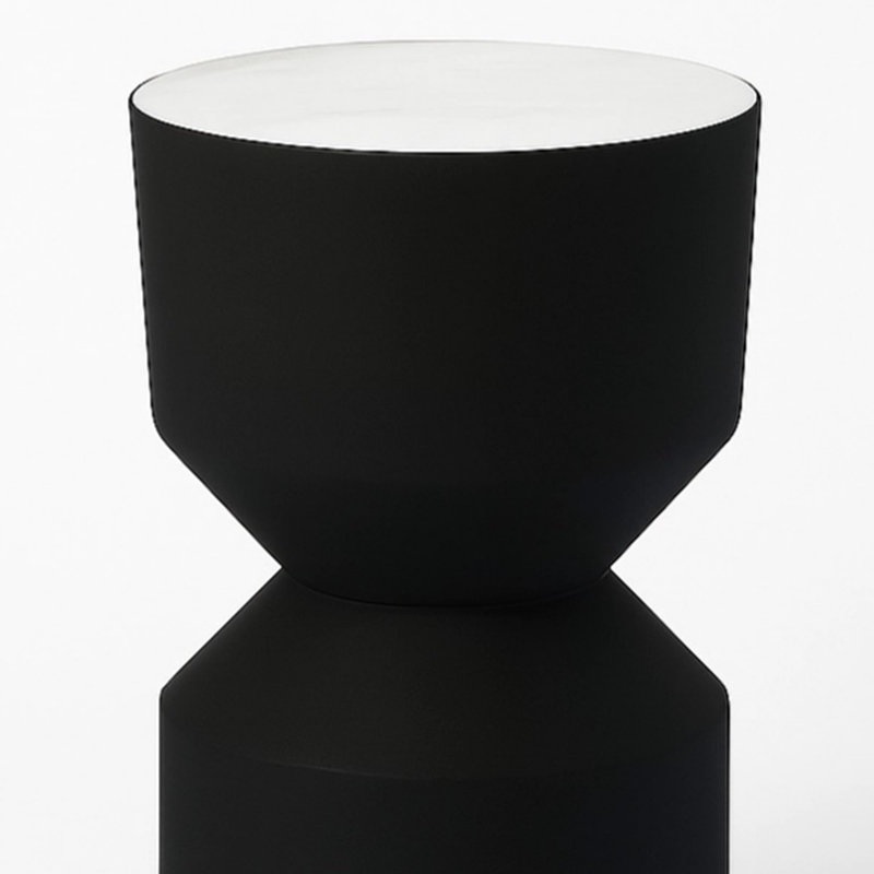 Round Side Table with White Marble Top and Black Metal Frame