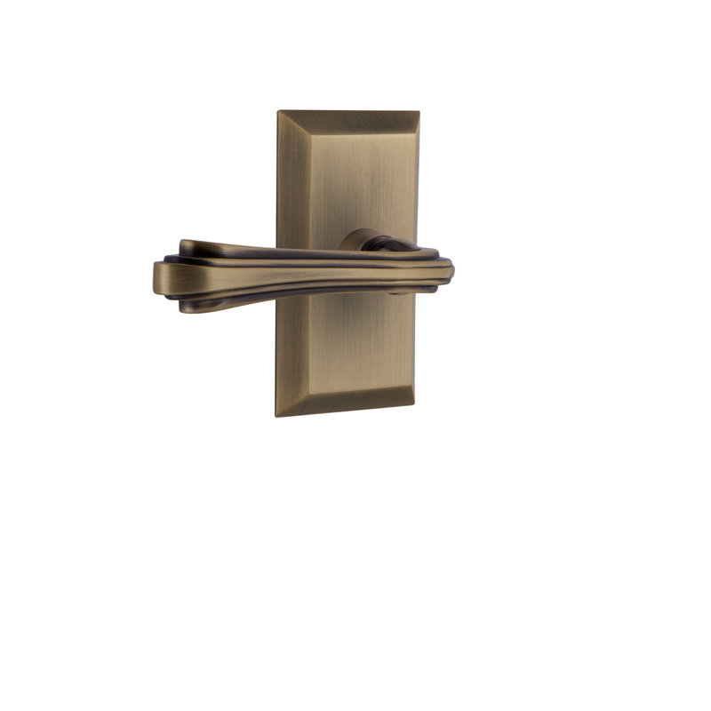 Studio Plate Single Dummy with Fleur Lever, Antique Brass, Right Handed