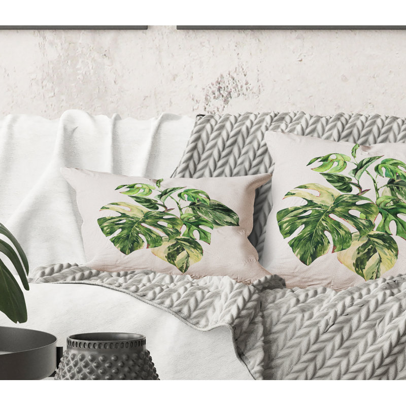 Rectangle, feuilles vertes tropicales en été I - Coussin décoratif imprimé tropical