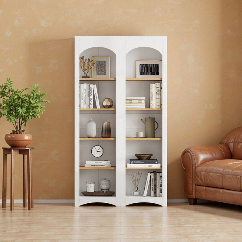 Ensemble de 2 bibliothèques rétro de style campagnard avec tablettes réglables, Blanc