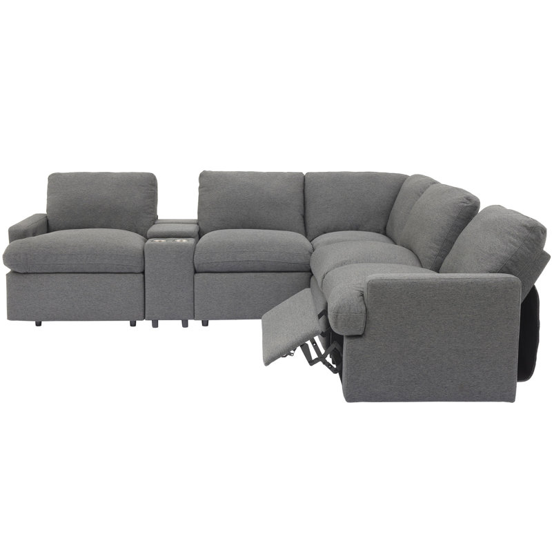 Canapé modulaire inclinable électrique 104 po avec console multifonction 104 po, Lin gris foncé