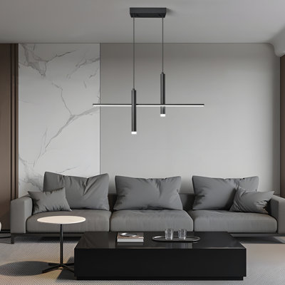Modern LED Linear Pendant Light with Dual Spotlights Dimmable 6000K Pendant Lights Kitchen Island Ceiling Hanging Black Chandeliers for Dining Room Table Kitchen Living Room Bedroom(L31.5in)