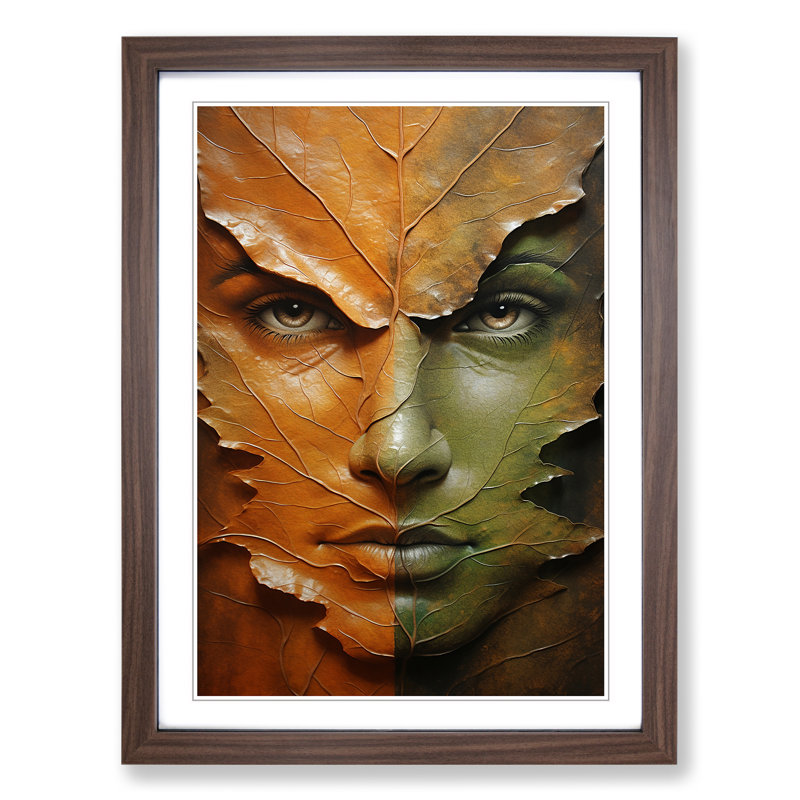Leaf Symbolism - Single Picture Frame Print on Wood, 46cm H x 34cm W x 2cm D, Walnut Framed
