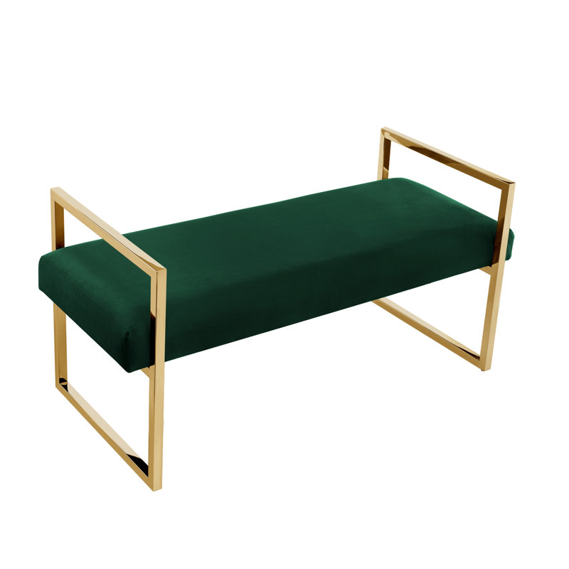 Banc rembourré en velours Khole, Vert chasseur / or