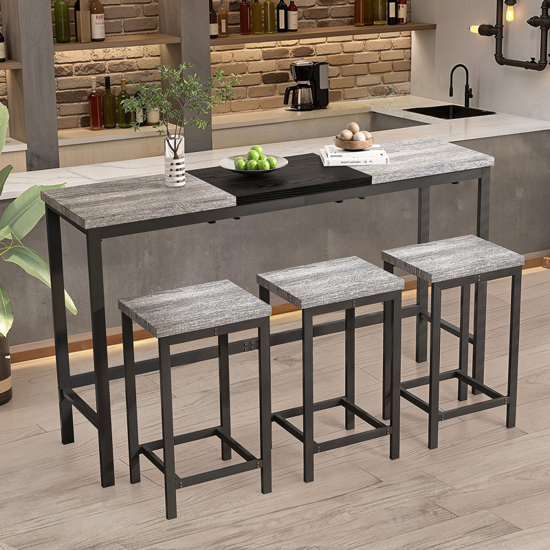 Ensemble de table de salle à manger à hauteur de comptoir avec 3 tabourets, Natural, Gris / Noir
