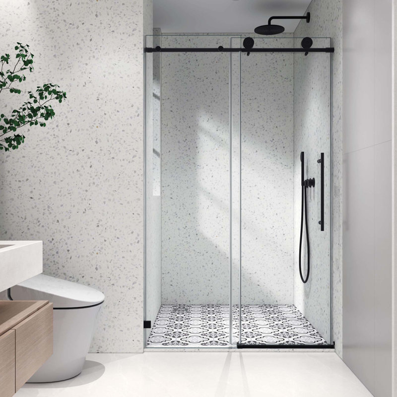 Frameless One Fixed And One Shifted Shower Door, 70MM 304 SUS Large Pulleys With Adjustable Soft Closing Function,With Nano Easy Cleaning And Stick Explosion-Proof Menbrance