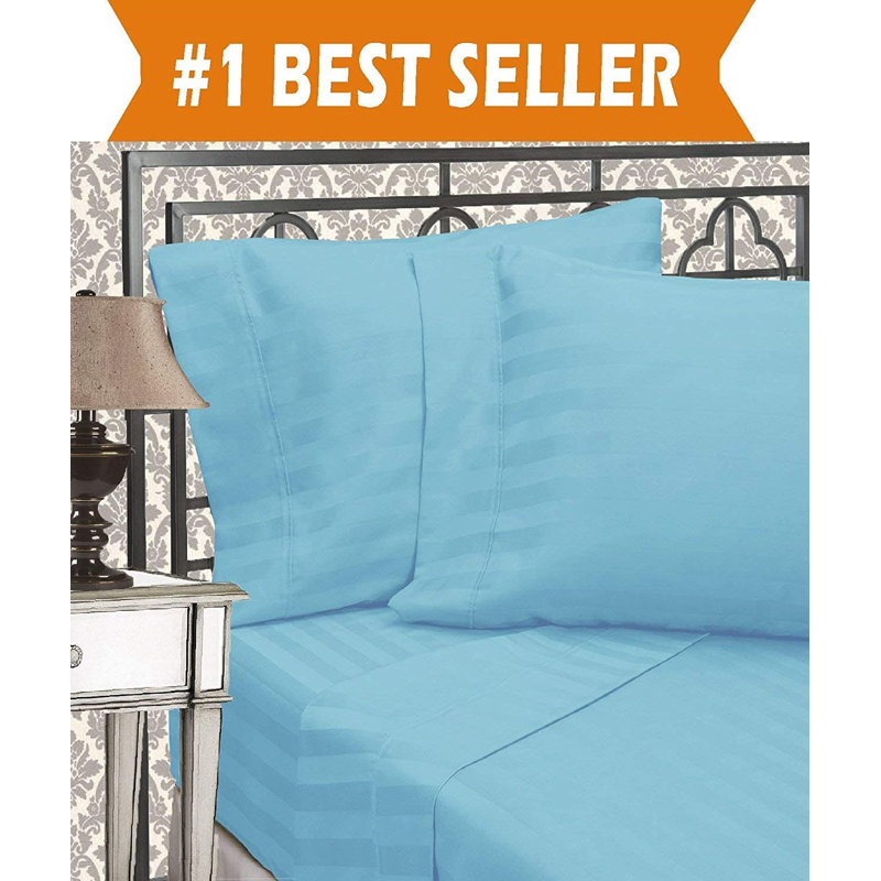Microfiber Percale Striped Sheet Set, Aqua, Queen Sheet Set with 2 Pillowcases