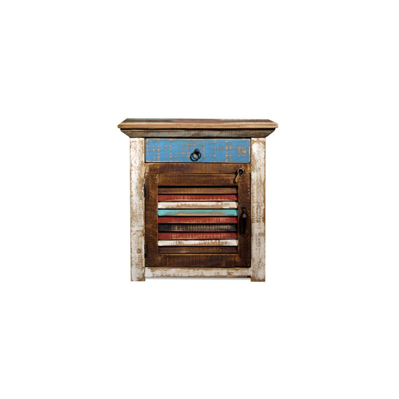 La Boca Distressed Solid Pine Wood End Table with Storage