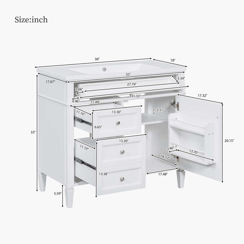 36'' Single Bathroom Vanity with Ceramic Top, White