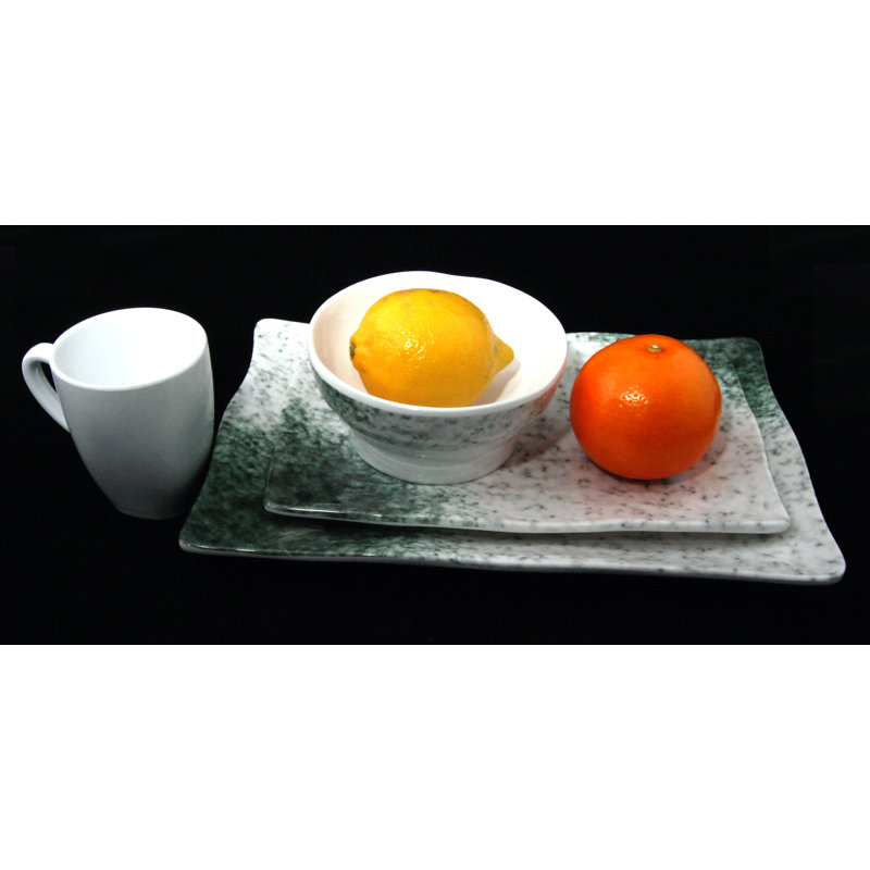 Marble Green and White Melamine 4-Piece Dinnerware Set