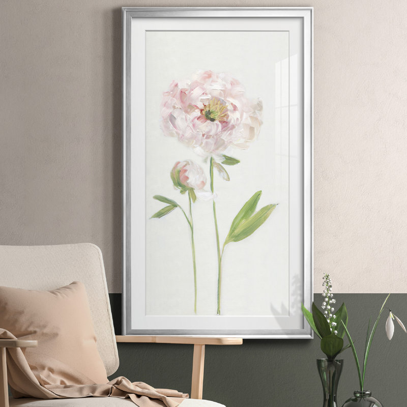 Pivoine simple I - reproduction d'art sur papier encadrée, H 14,5 po x l 26,5 po x P 1,5 po, Encadrement argenté