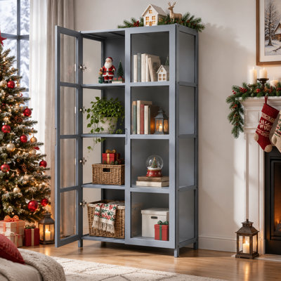 52" H 4-Tier Display Cabinet With Acrylic Door, Curio Cabinet Collection Showcase Bookcase Storage Organizer