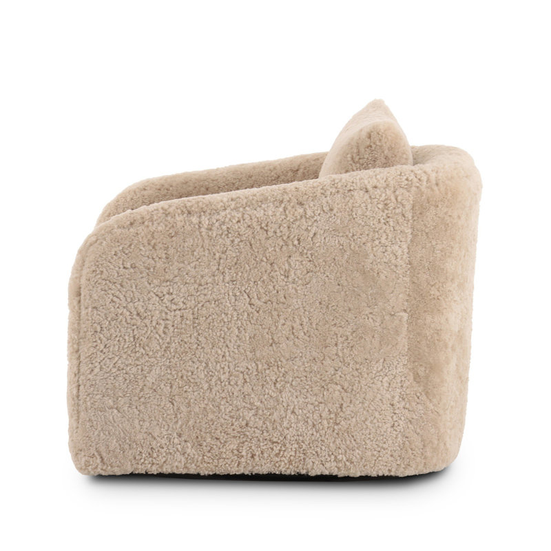 Redmond 31.5" W Suede Swivel Armchair, Beige Shearling