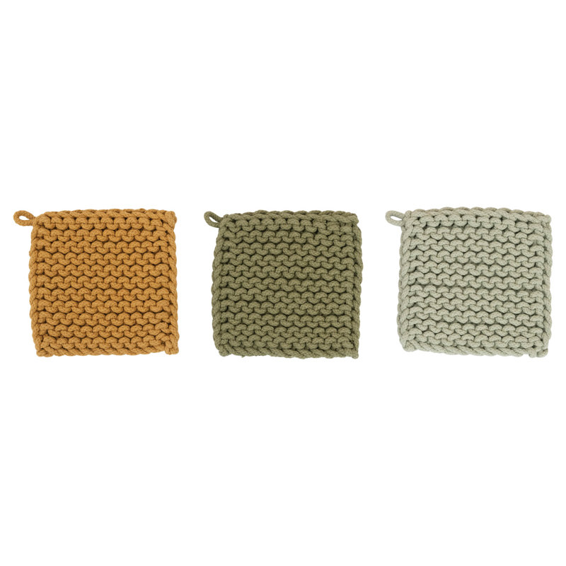 manique en coton crocheté, Gray/ Green/ Yellow