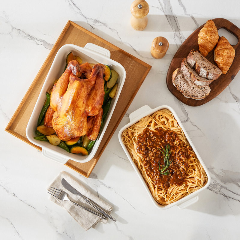 MALACASA Rectangle Stoneware 2 Piece Au Gratin Dish Bakeware Set
