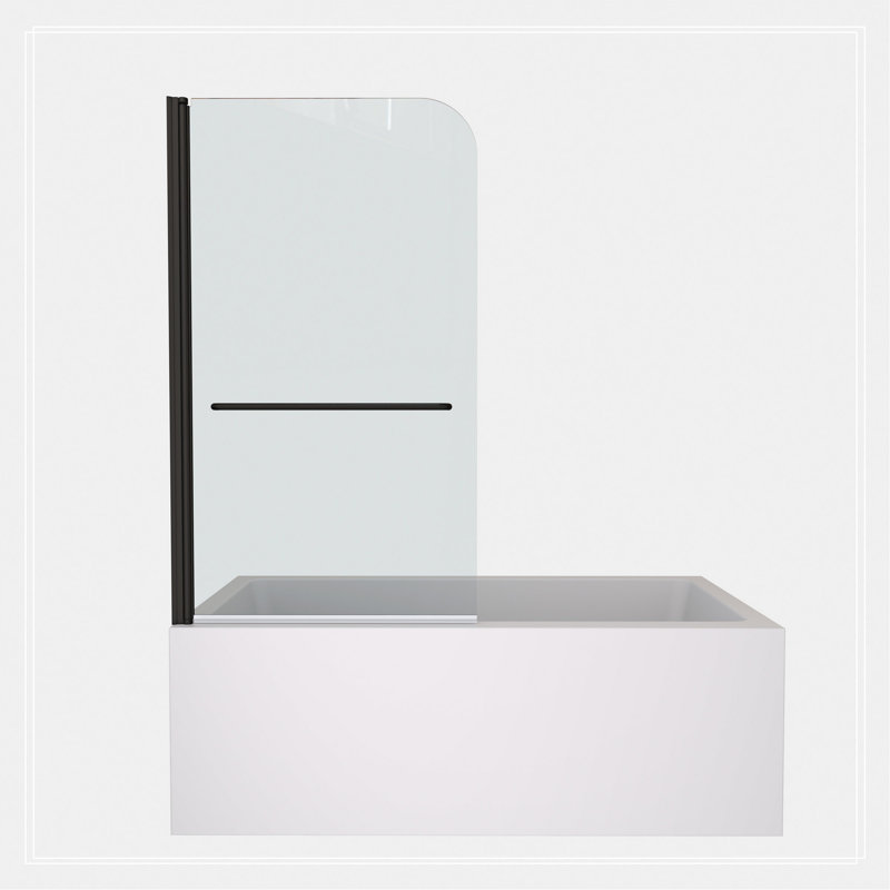 Bath Tub Pivot Shower Screen, With 1/4" Tempered Glass And Towel Bar, Matte Black