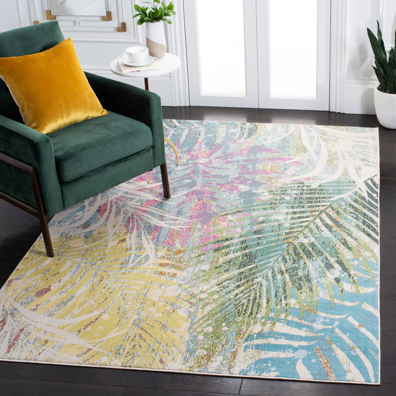 Samira Floral Green/Pink/Yellow Area Rug, Rectangle 5'3" x 7'7"