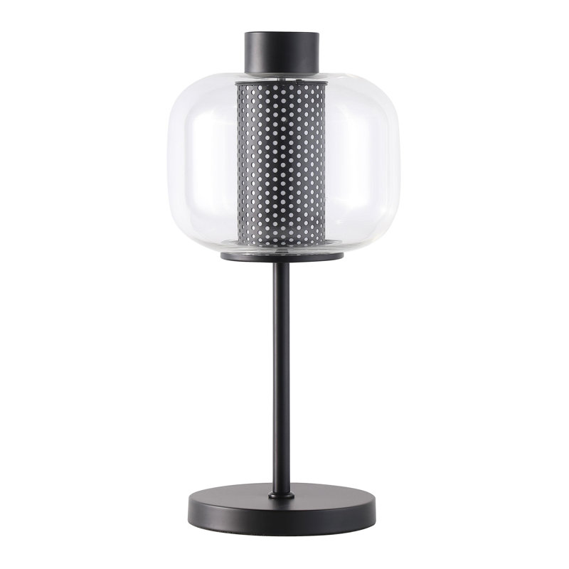 22-inch Glass Shade Bedside Table Lamp Black