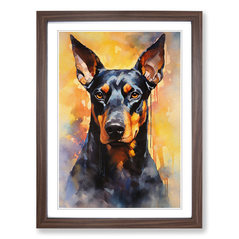 Doberman Contemporary - Single Picture Frame Print on Wood, 46cm H x 34cm W, Walnut Framed