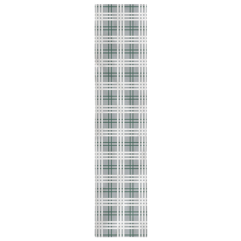 Paid Polyester Table Runner, 90" L x 16" W, Gray/Hunter Green/White