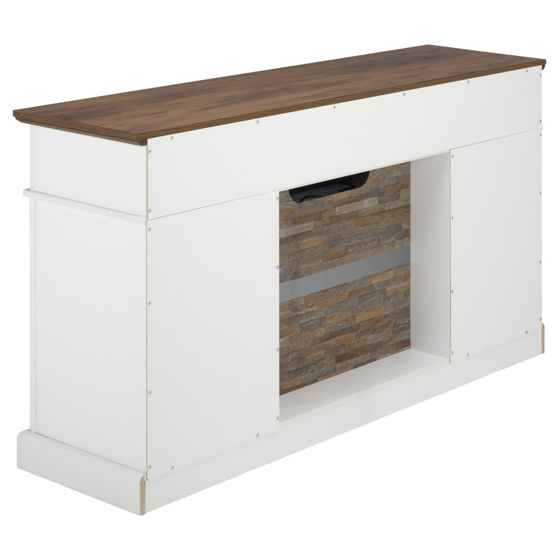 Rylee 4 Door Wood Fireplace, White/Dark Walnut