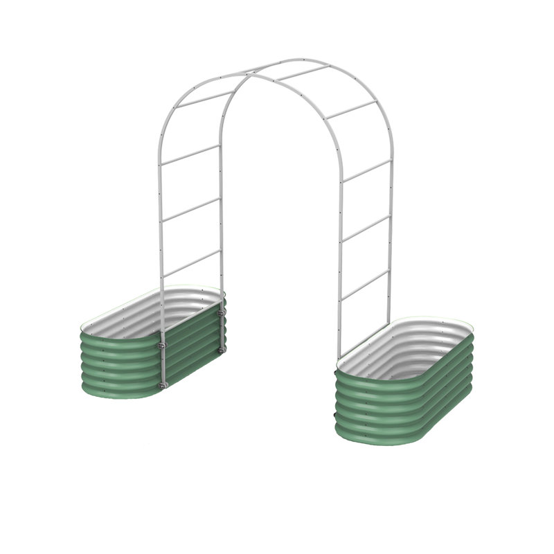 17" Tall 4 In 1 Modular Metal Outdoor Raised Garden Bed With Trellis, British Green