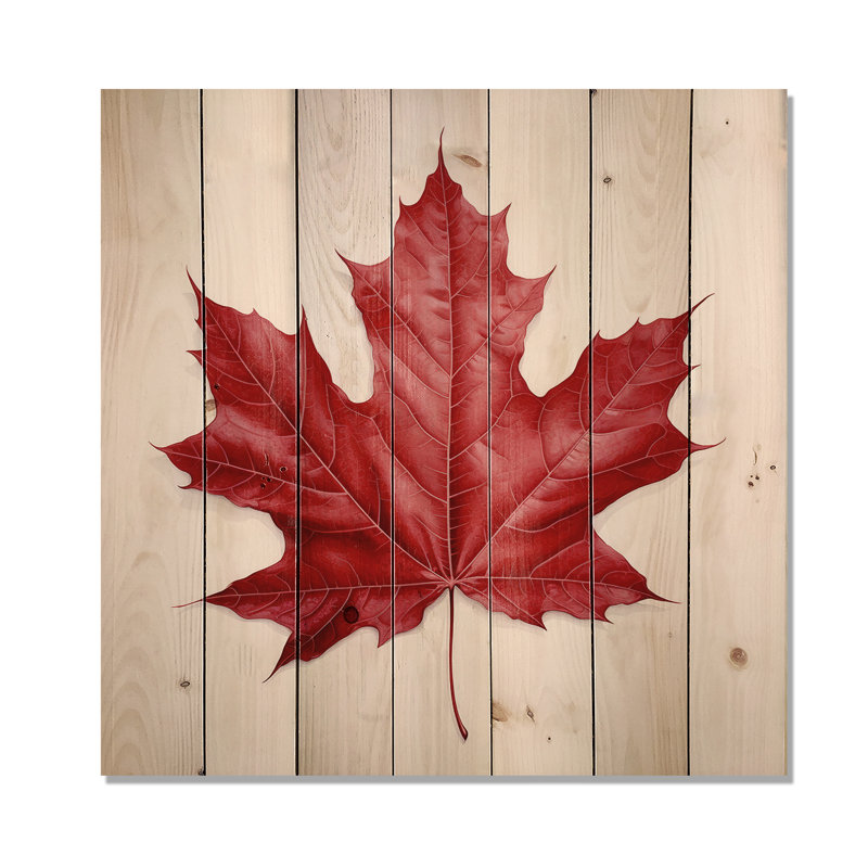 «Scarlet Maple Leaf Simplicity I», art mural sur bois de pin naturel, H 15 po x l 15 po