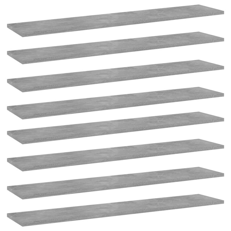 Tablettes pour bibliothèque 8 pièces en bois d'ingénierie, Gris béton, (8 tablettes) H 0,59 po x l 39,37 po x P 7,87 po