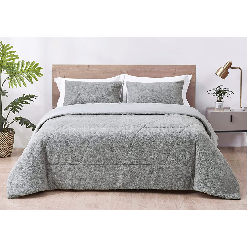 Zane Sherpa Reversible Microfiber Comforter Set, Twin Comforter + 1 Standard Sham, Gray