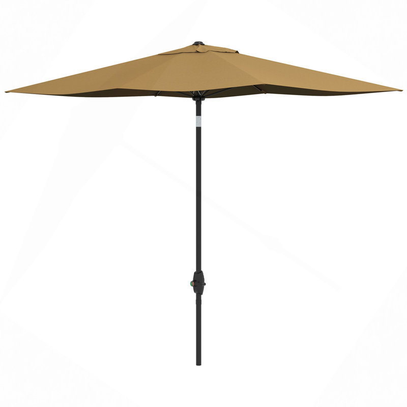 Parasol de table rectangulaire d'extérieur 6,5 'x 10' avec manivelle et bouton poussoir inclinable, Café