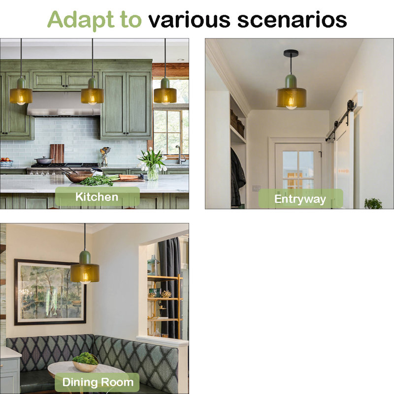 Mid Century Modern Glass Pendant Light, Green, Green