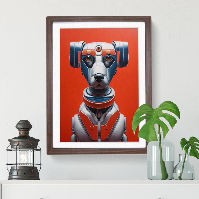 Robo Dog - Single Picture Frame Print, 64cm H x 46cm W x 2cm D, Walnut Framed