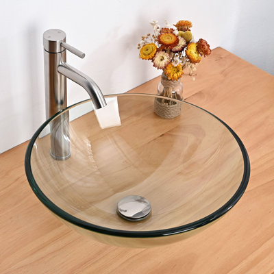 Tempered Glass Circular Vessel Bathroom Sink
