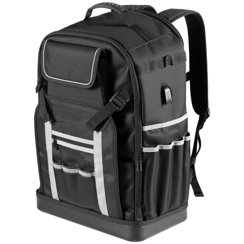 Sac à dos à outils pour les électriciens 56 poches, H 21,65 po x l 15,28 po x P 10,04 po, noir + gris