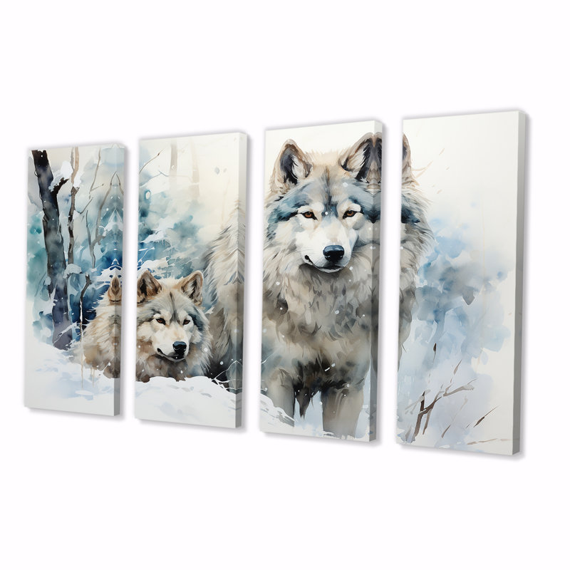 «Snow Wolves In Winter II - Wolf», art mural 4 pièces, H 28 po x l 48 po